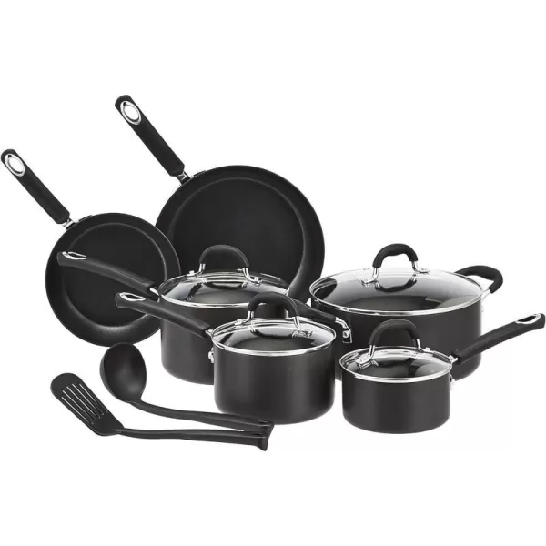 Amazon Basics Hard Anodized NonStick 12Piece Cookware Set Black  Pots Pans and UtensilsBlack