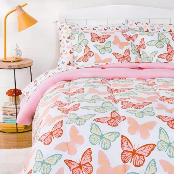 Amazon Basics Kids Easy Care Microfiber BedinaBag 5Piece Bedding Set Twin Butterfly FriendsButterfly Friends Queen