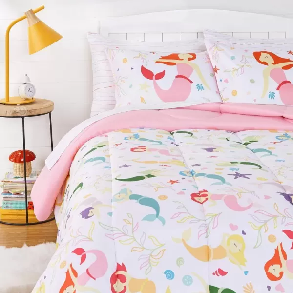 Amazon Basics Kids Easy Care Microfiber BedinaBag 5Piece Bedding Set Twin Butterfly FriendsMagical Mermaids FullQueen