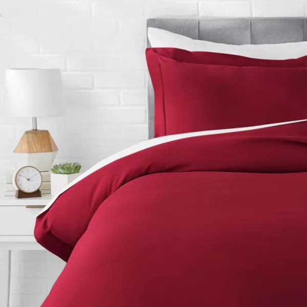 Amazon Basics Lightweight Microfiber 2Piece Duvet Cover Set with Zipper Closure TwinTwin XL Bright White Solid  Pack of 4Burgundy