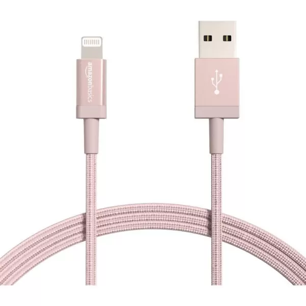 Amazon Basics USBA to Lightning Charger Cable Nylon Braided Cord MFi Certified Charger for Apple iPhone 14 13 12 11 X Xs Pro Pro Max Plus iPad 3 Foot Dark Gray6 Feet 2Pack Rose Gold