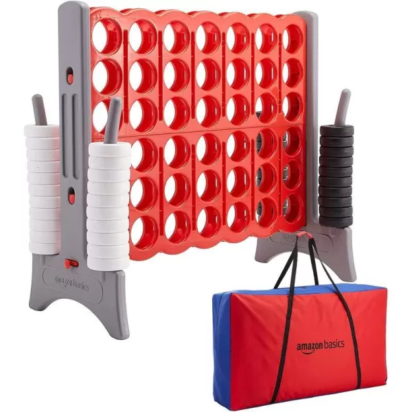 Amazon basics Giant BPAFree 4InARow Premium Plastic Game Set with Carrying Bag Great for Gifting Red amp GreenBlack White Grey Red Giant