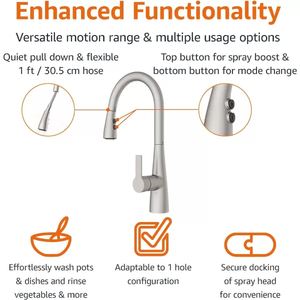 Amazon Basics  PullDown Kitchen Faucet with Perfect Slide and Fast Mount  Chrome 1 packSpotfree Stainless