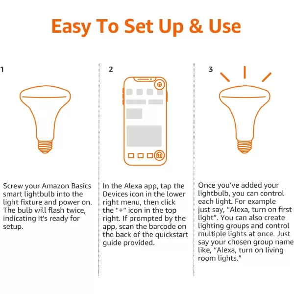 Amazon Basics BR30 Smart WiFi Home Alexa Enabled LED Light Bulb 65 Watt Equivalent Energy Efficient 9W E26 Standard Base Soft White 2700K Dimmable 15000 Hour Lifetime  1PackColor Changing 4 Pack
