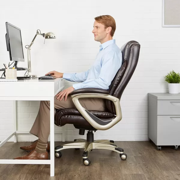 Amazon Basics Big amp Tall Executive Computer Desk Chair With Lumbar Support Adjustable Height and Tilt 350 Lb Capacity Brown With Pewter Finish 285 D x 3025 W x 479 HBrown