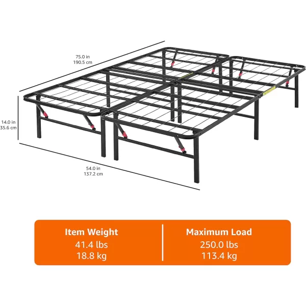 Amazon Basics Foldable Metal Platform Bed Frame with Tool Free Setup 14 Inches High King BlackFull 14Inch