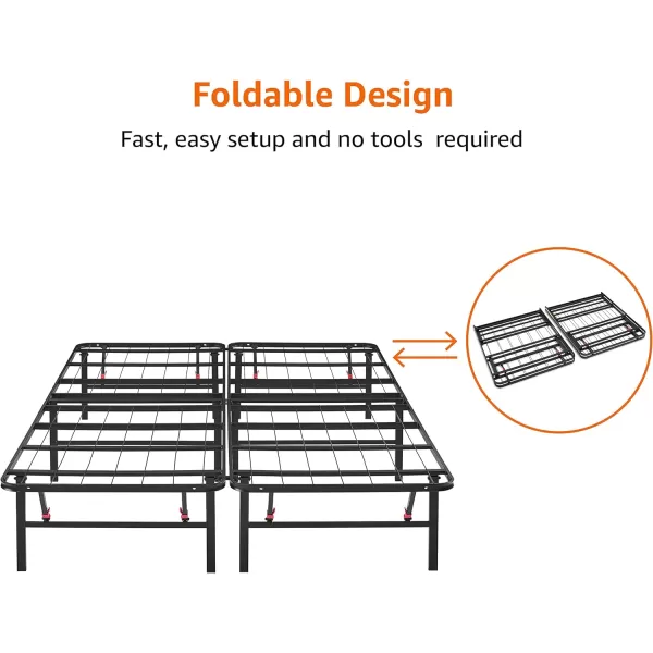 Amazon Basics Foldable Metal Platform Bed Frame with Tool Free Setup 14 Inches High King BlackFull 14Inch