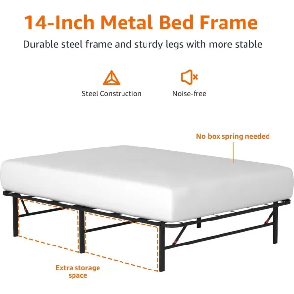 Amazon Basics Foldable Metal Platform Bed Frame with Tool Free Setup 14 Inches High King BlackFull 14Inch