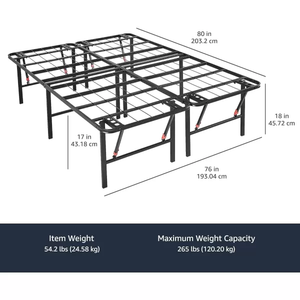 Amazon Basics Foldable Metal Platform Bed Frame with Tool Free Setup 14 Inches High King BlackKing 18 Inch