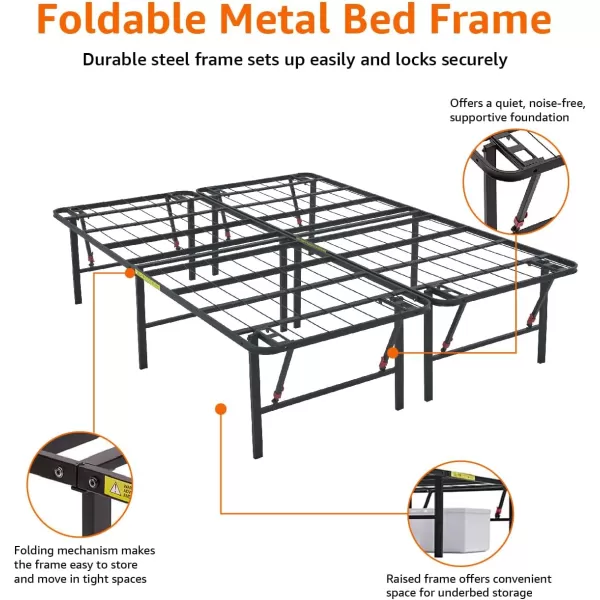 Amazon Basics Foldable Metal Platform Bed Frame with Tool Free Setup 14 Inches High King BlackKing 18 Inch