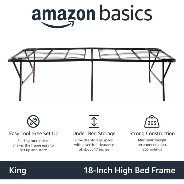 Amazon Basics Foldable Metal Platform Bed Frame with Tool Free Setup 14 Inches High King BlackKing 18 Inch