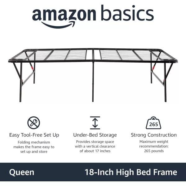 Amazon Basics Foldable Metal Platform Bed Frame with Tool Free Setup 14 Inches High King BlackQueen 18 Inch