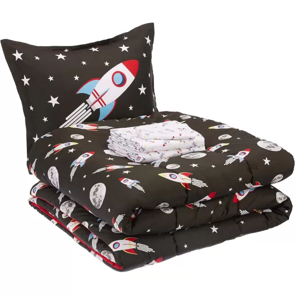 Amazon Basics Kids EasyWash Microfiber BedinaBag 7Piece Bedding Set FullQueen Camo CrewSpace Rocket