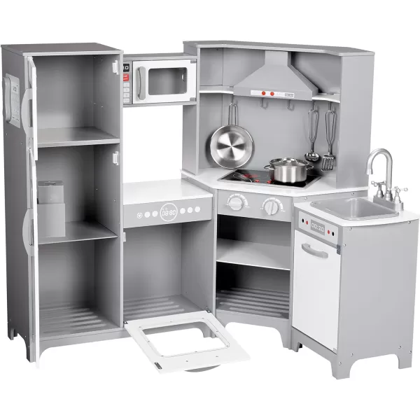 Amazon Basics Kids Upright Wooden Kitchen Toy Playset with Stove Oven Sink Fridge and Accessories for Toddlers Preschoolers Children Age 3 Years EspressoGray 39x118x39White amp Gray Corner Kitchen