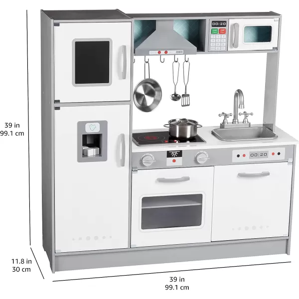 Amazon Basics Kids Upright Wooden Kitchen Toy Playset with Stove Oven Sink Fridge and Accessories for Toddlers Preschoolers Children Age 3 Years EspressoGray 39x118x39White amp Gray Upright Kitchen