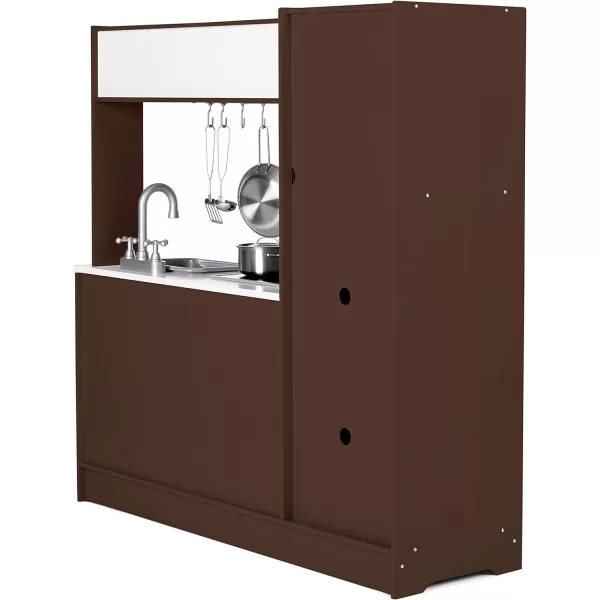 Amazon Basics Kids Upright Wooden Kitchen Toy Playset with Stove Oven Sink Fridge and Accessories for Toddlers Preschoolers Children Age 3 Years EspressoGray 39x118x39EspressoGray Upright Kitchen