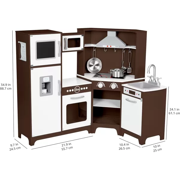 Amazon Basics Kids Upright Wooden Kitchen Toy Playset with Stove Oven Sink Fridge and Accessories for Toddlers Preschoolers Children Age 3 Years EspressoGray 39x118x39EspressoGray Corner Kitchen