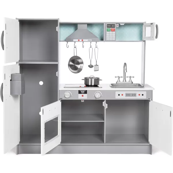 Amazon Basics Kids Upright Wooden Kitchen Toy Playset with Stove Oven Sink Fridge and Accessories for Toddlers Preschoolers Children Age 3 Years EspressoGray 39x118x39White amp Gray Upright Kitchen