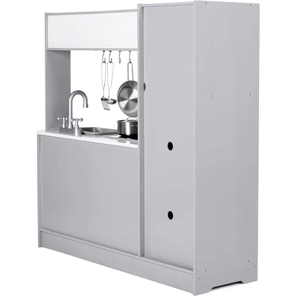 Amazon Basics Kids Upright Wooden Kitchen Toy Playset with Stove Oven Sink Fridge and Accessories for Toddlers Preschoolers Children Age 3 Years EspressoGray 39x118x39White amp Gray Upright Kitchen