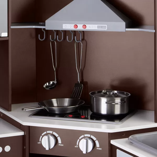 Amazon Basics Kids Upright Wooden Kitchen Toy Playset with Stove Oven Sink Fridge and Accessories for Toddlers Preschoolers Children Age 3 Years EspressoGray 39x118x39EspressoGray Corner Kitchen