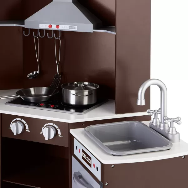 Amazon Basics Kids Upright Wooden Kitchen Toy Playset with Stove Oven Sink Fridge and Accessories for Toddlers Preschoolers Children Age 3 Years EspressoGray 39x118x39EspressoGray Corner Kitchen