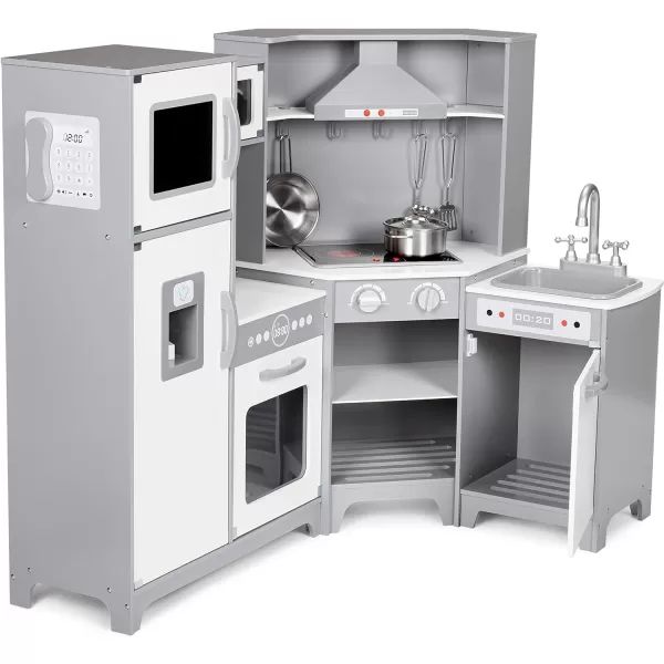 Amazon Basics Kids Upright Wooden Kitchen Toy Playset with Stove Oven Sink Fridge and Accessories for Toddlers Preschoolers Children Age 3 Years EspressoGray 39x118x39White amp Gray Corner Kitchen