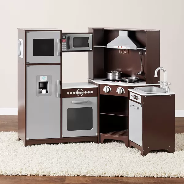 Amazon Basics Kids Upright Wooden Kitchen Toy Playset with Stove Oven Sink Fridge and Accessories for Toddlers Preschoolers Children Age 3 Years EspressoGray 39x118x39EspressoGray Corner Kitchen