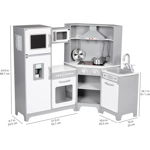 Amazon Basics Kids Upright Wooden Kitchen Toy Playset with Stove Oven Sink Fridge and Accessories for Toddlers Preschoolers Children Age 3 Years EspressoGray 39x118x39White amp Gray Corner Kitchen