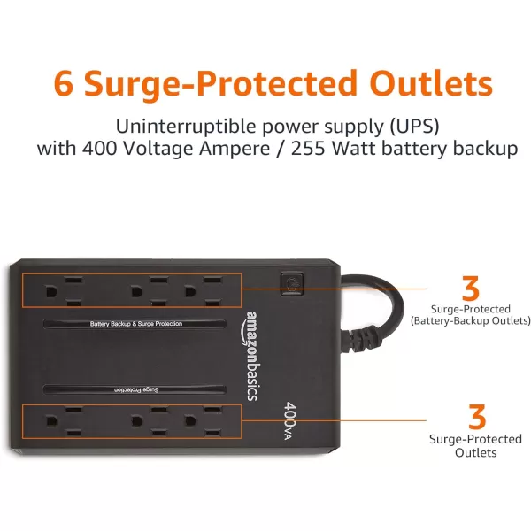 Amazon Basics Standby UPS 600VA 360W Surge Protector Battery Power Backup  8 Outlets BlackStandby 6 Outlet 400VA