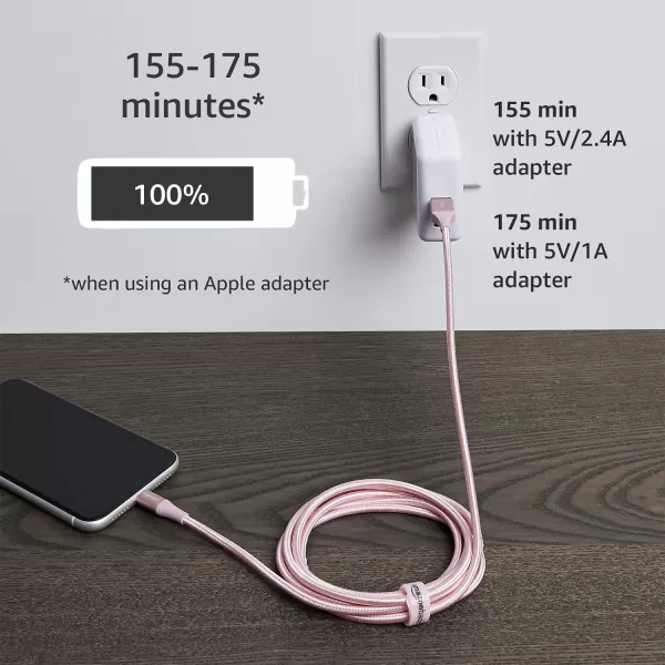 Amazon Basics USBA to Lightning Charger Cable Nylon Braided Cord MFi Certified for Apple iPhone 14 13 12 11 X Xs Pro Pro Max Plus iPad 10000 Bend Lifespan 6 Foot Dark GrayRose Gold 6 ft 2Pack