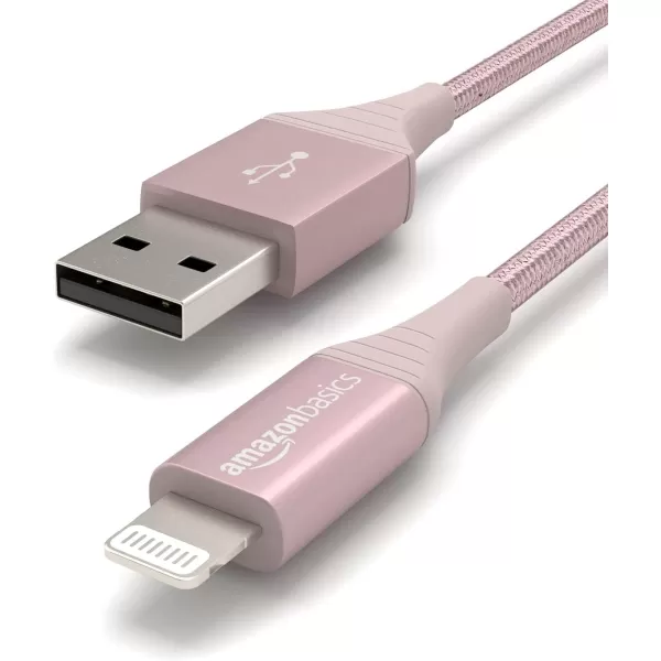 Amazon Basics USBA to Lightning Charger Cable Nylon Braided Cord MFi Certified for Apple iPhone 14 13 12 11 X Xs Pro Pro Max Plus iPad 10000 Bend Lifespan 6 Foot Dark GrayRose Gold 6 ft 1Pack