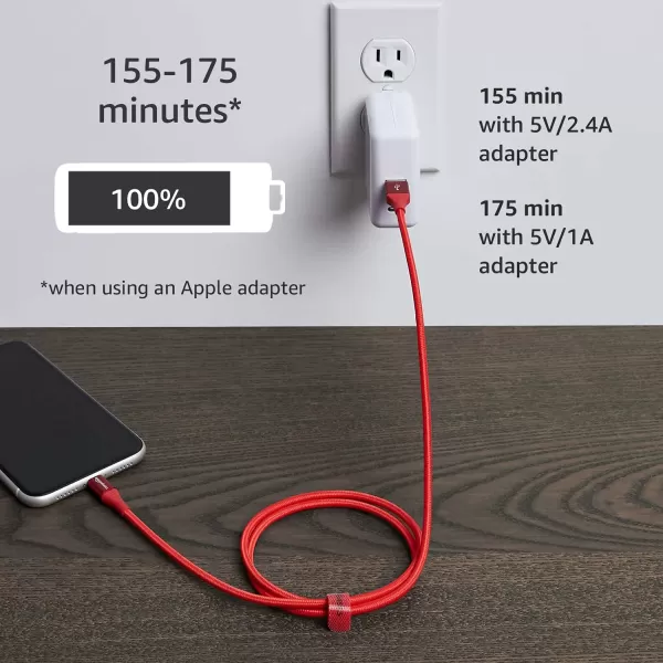 Amazon Basics USBA to Lightning Charger Cable Nylon Braided Cord MFi Certified for Apple iPhone 14 13 12 11 X Xs Pro Pro Max Plus iPad 10000 Bend Lifespan 3 Foot Dark GrayRed 3 ft 1Pack