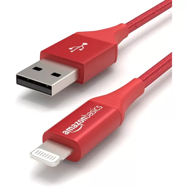 Amazon Basics USBA to Lightning Charger Cable Nylon Braided Cord MFi Certified for Apple iPhone 14 13 12 11 X Xs Pro Pro Max Plus iPad 10000 Bend Lifespan 3 Foot Dark GrayRed 3 ft 1Pack