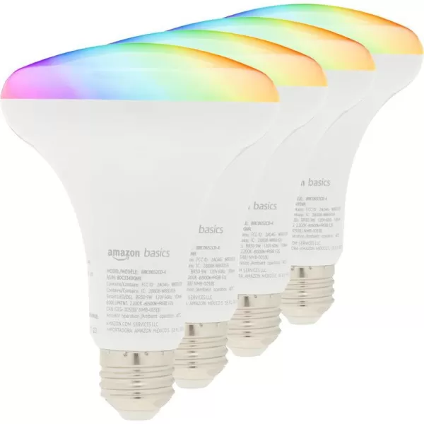 Amazon Basics BR30 Smart WiFi Home Alexa Enabled LED Light Bulb 65 Watt Equivalent Energy Efficient 9W E26 Standard Base Soft White 2700K Dimmable 15000 Hour Lifetime  1PackColor Changing 4 Pack