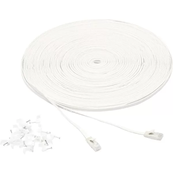 Amazon Basics Cat 6 Gigabit Ethernet Patch Internet Cable Flat  30FT 1Pack White  Include 15 Nails100Foot White