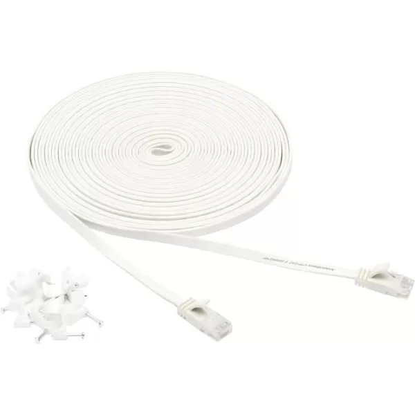 Amazon Basics Cat 6 Gigabit Ethernet Patch Internet Cable Flat  30FT 1Pack White  Include 15 Nails30Foot White