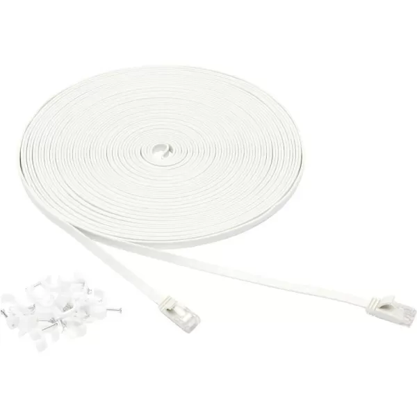 Amazon Basics Cat 6 Gigabit Ethernet Patch Internet Cable Flat  30FT 1Pack White  Include 15 Nails50Foot White