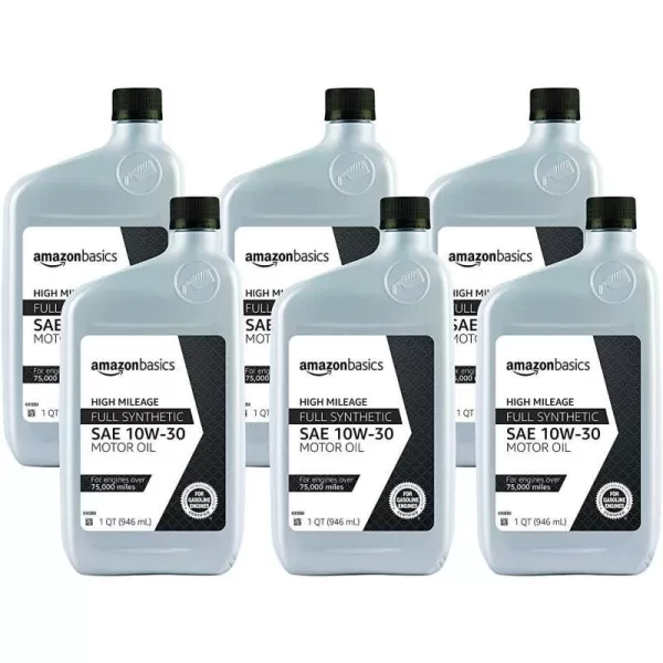 Amazon Basics High Mileage Motor Oil  Full Synthetic  10W30  1 Quart  6 PackAmazon Basics High Mileage Motor Oil  Full Synthetic  10W30  1 Quart  6 Pack
