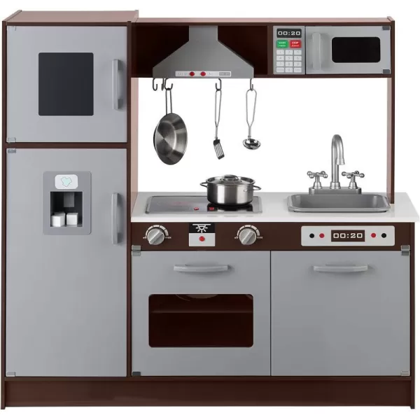 Amazon Basics Kids Upright Wooden Kitchen Toy Playset with Stove Oven Sink Fridge and Accessories for Toddlers Preschoolers Children Age 3 Years EspressoGray 39x118x39EspressoGray Upright Kitchen
