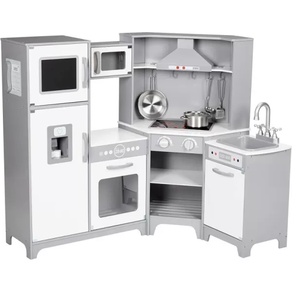 Amazon Basics Kids Upright Wooden Kitchen Toy Playset with Stove Oven Sink Fridge and Accessories for Toddlers Preschoolers Children Age 3 Years EspressoGray 39x118x39White amp Gray Corner Kitchen