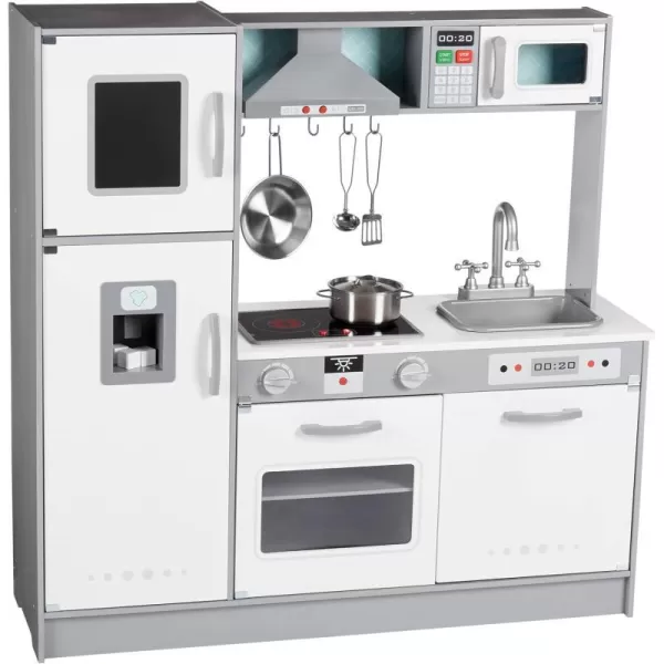 Amazon Basics Kids Upright Wooden Kitchen Toy Playset with Stove Oven Sink Fridge and Accessories for Toddlers Preschoolers Children Age 3 Years EspressoGray 39x118x39White amp Gray Upright Kitchen