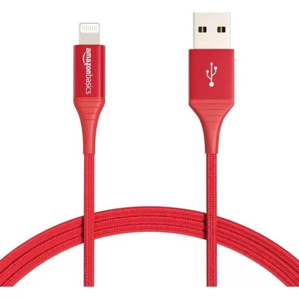Amazon Basics USBA to Lightning Charger Cable Nylon Braided Cord MFi Certified for Apple iPhone 14 13 12 11 X Xs Pro Pro Max Plus iPad 10000 Bend Lifespan 3 Foot Dark GrayRed 6 ft 1Pack