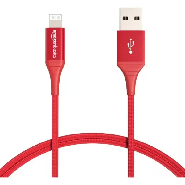 Amazon Basics USBA to Lightning Charger Cable Nylon Braided Cord MFi Certified for Apple iPhone 14 13 12 11 X Xs Pro Pro Max Plus iPad 10000 Bend Lifespan 3 Foot Dark GrayRed 3 ft 1Pack