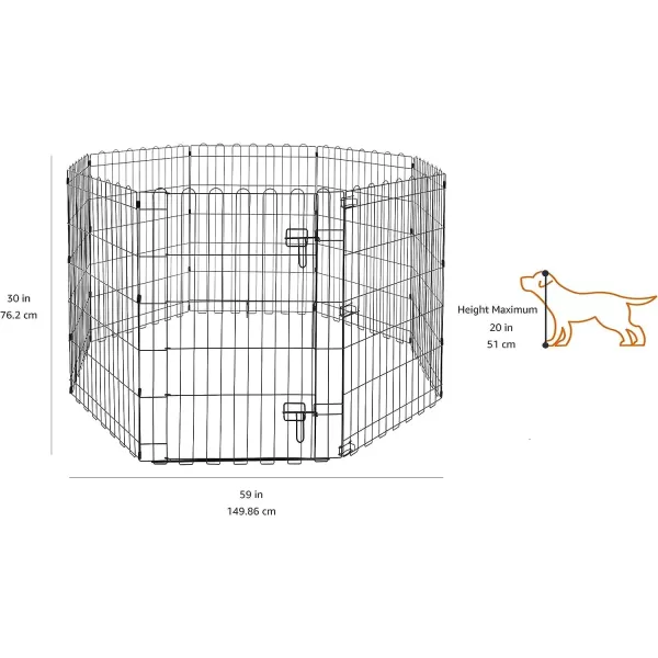 Amazon Basics Foldable Metal Exercise Pet Play Pen for Dogs Fence Pen Single Door Black 60 x 60 x 48 InchesWith door Small  30H