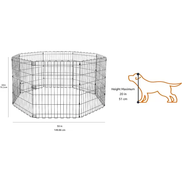 Amazon Basics Foldable Metal Exercise Pet Play Pen for Dogs Fence Pen Single Door Black 60 x 60 x 48 InchesWithout door Small  30H