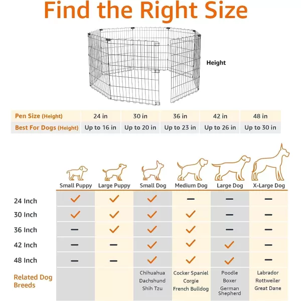 Amazon Basics Foldable Metal Exercise Pet Play Pen for Dogs Fence Pen Single Door Black 60 x 60 x 48 InchesWithout door Small  30H