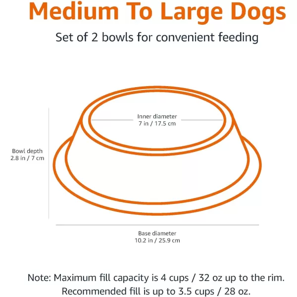 Amazon Basics Stainless Steel NonSkid Pet Dog Water And Food Bowl 2Pack 11 x 3 Inches Each Holds Up to 35 Cups2Pack
