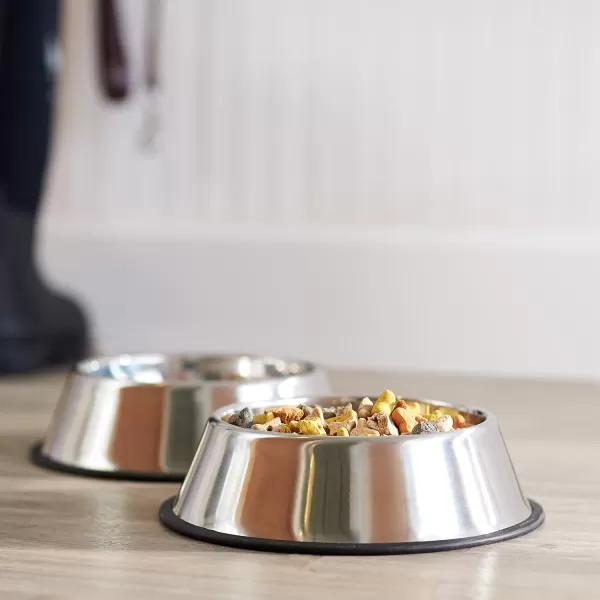 Amazon Basics Stainless Steel NonSkid Pet Dog Water And Food Bowl 2Pack 11 x 3 Inches Each Holds Up to 35 Cups2Pack