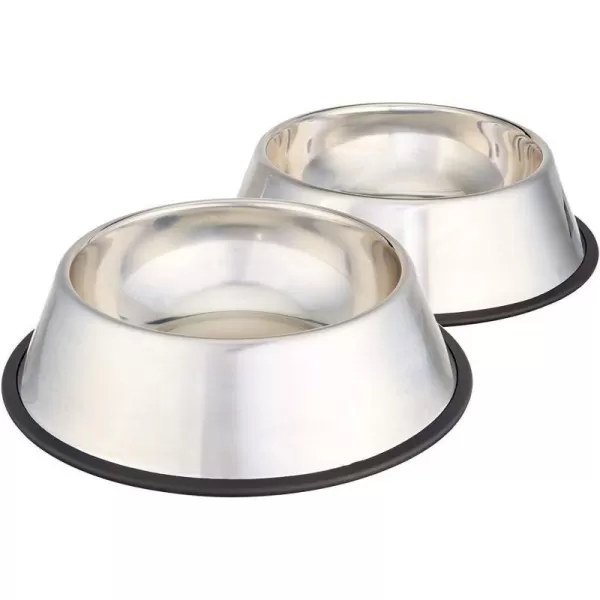 Amazon Basics Stainless Steel NonSkid Pet Dog Water And Food Bowl 2Pack 11 x 3 Inches Each Holds Up to 35 Cups2Pack