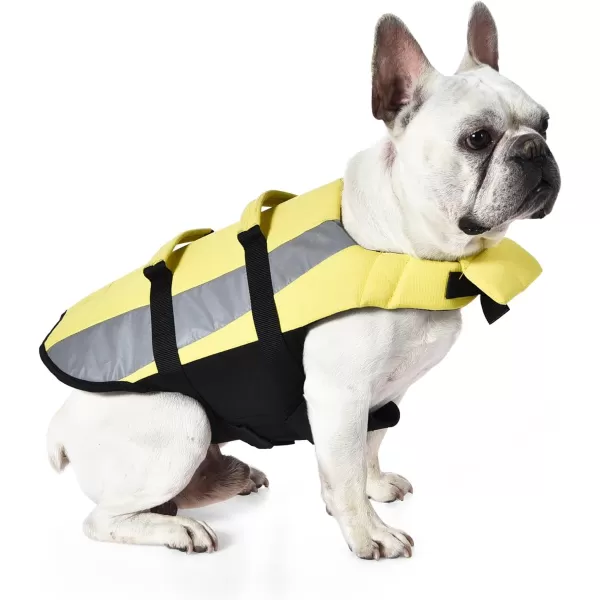 Amazon Basics Dog Adjustable Life Jacket with Reflective Stripes Yellow XLargeLarge Yellow